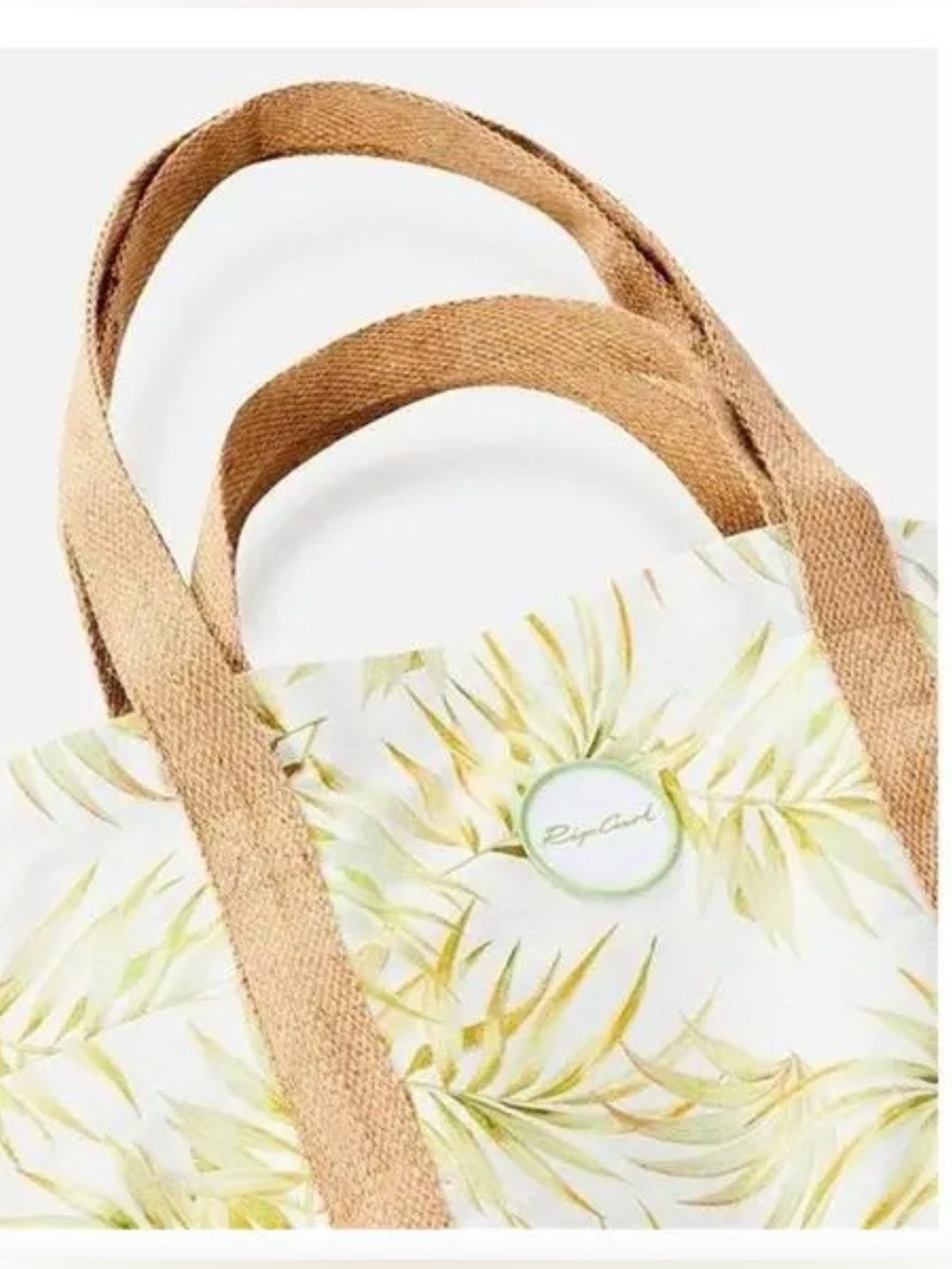Rip Curl Organic 29L White Beach Tote with Pale Green Tropical Leaf NWT - Picture 2 of 10